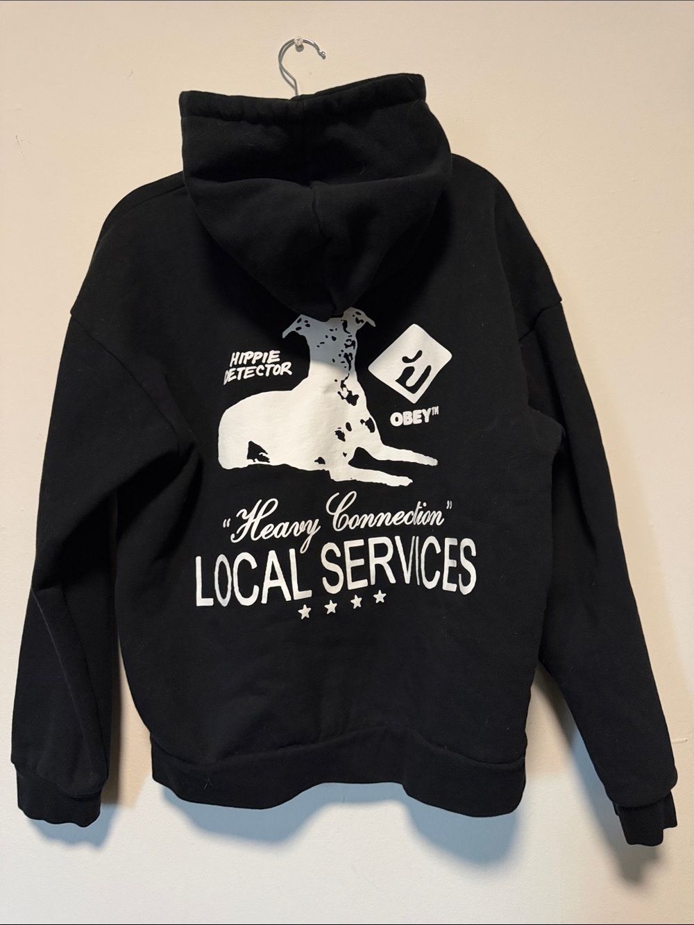 Obey Black Hoodie with White 'Local Services' Back Graphic